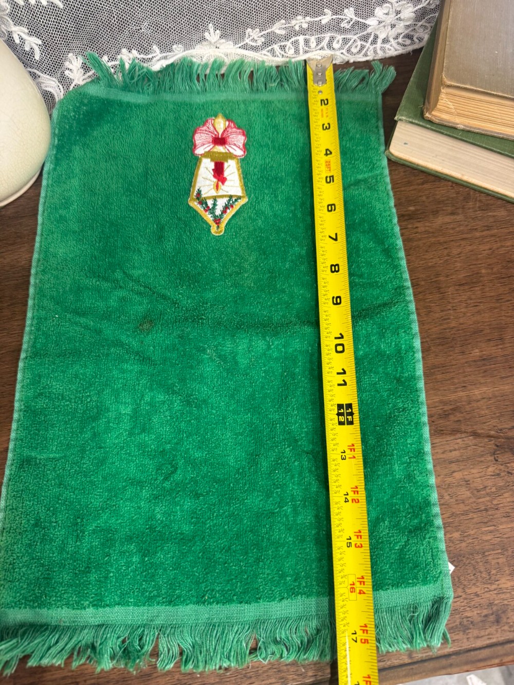 Tom Roe Green Hand Towel Embroidered Candle Lantern