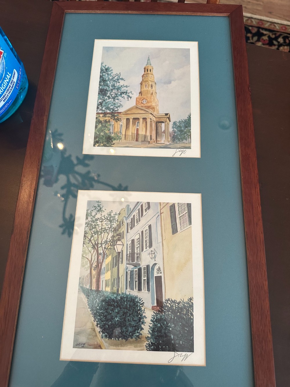 Framed Griff Charleston Prints -St. Philip's Church and Rainbow Row -Signed