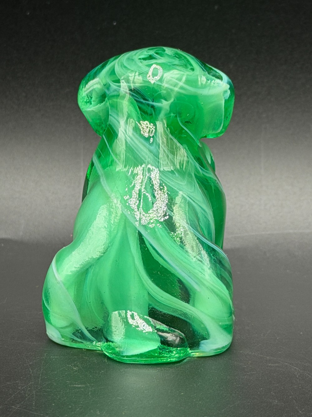 Boyd Glass Pooche the Dog Vintage Figurine - Emerald Green Slag Art Glass