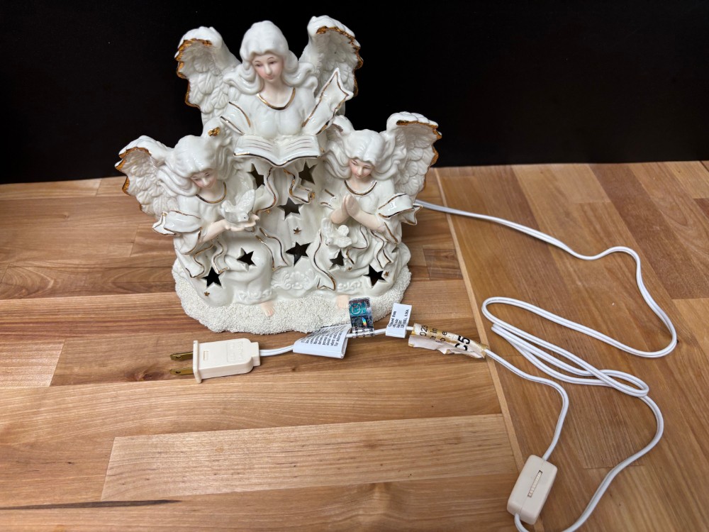 Vintage 3 Angel Christmas Light JCPenney Home Collection Bisque Ceramic