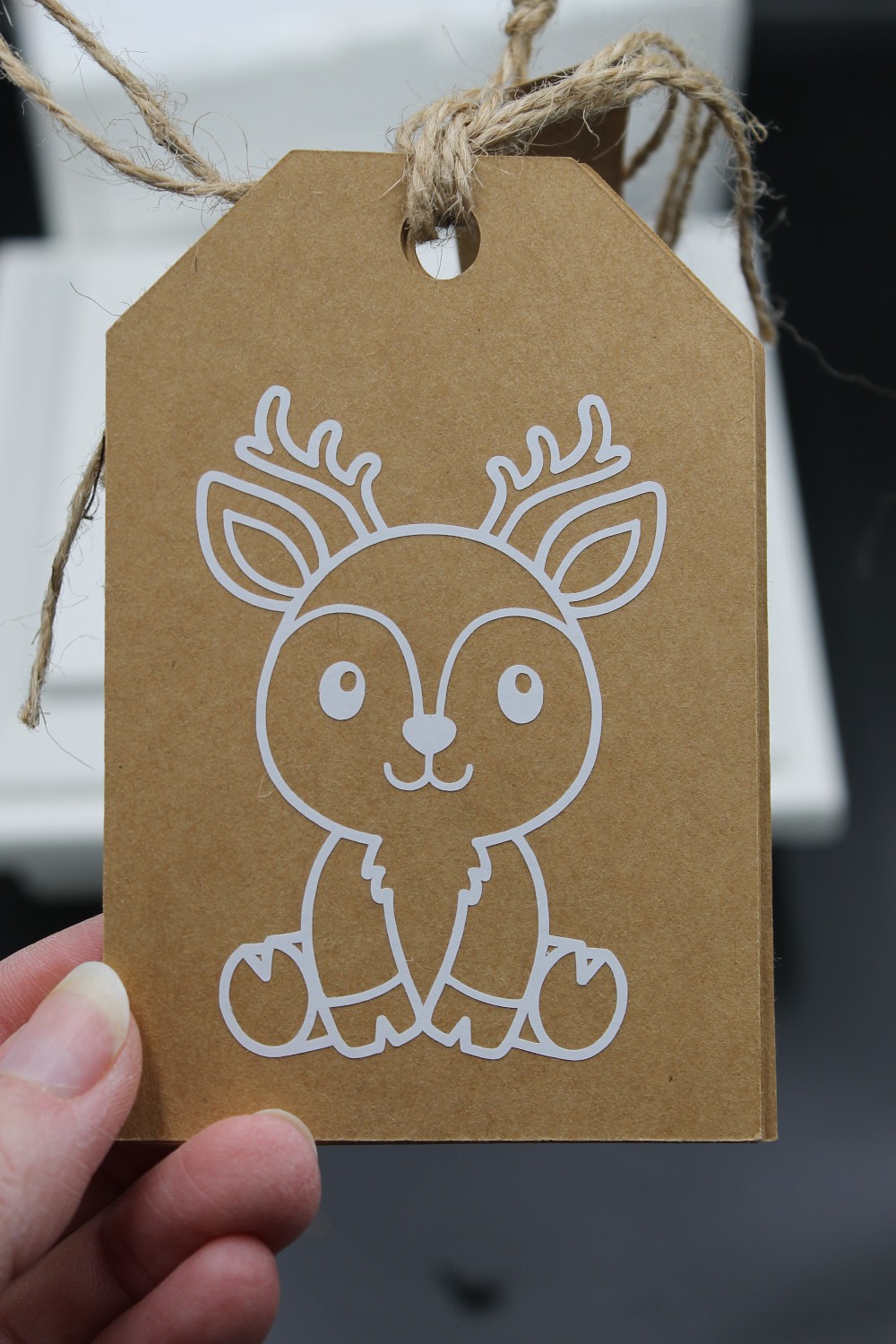 Handmade s/4 Christmas gift tags white reindeer cutesy