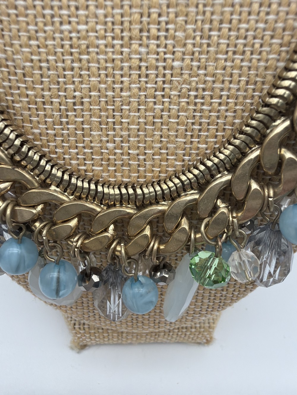 Vtg Blue Beaded Statement Necklace