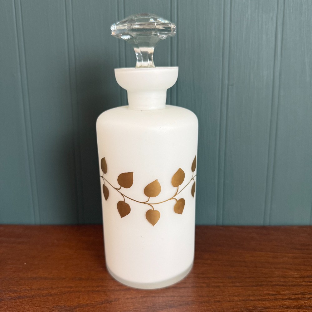Irice West Germany Satin Glass Bottle with Gold Leaf Vine