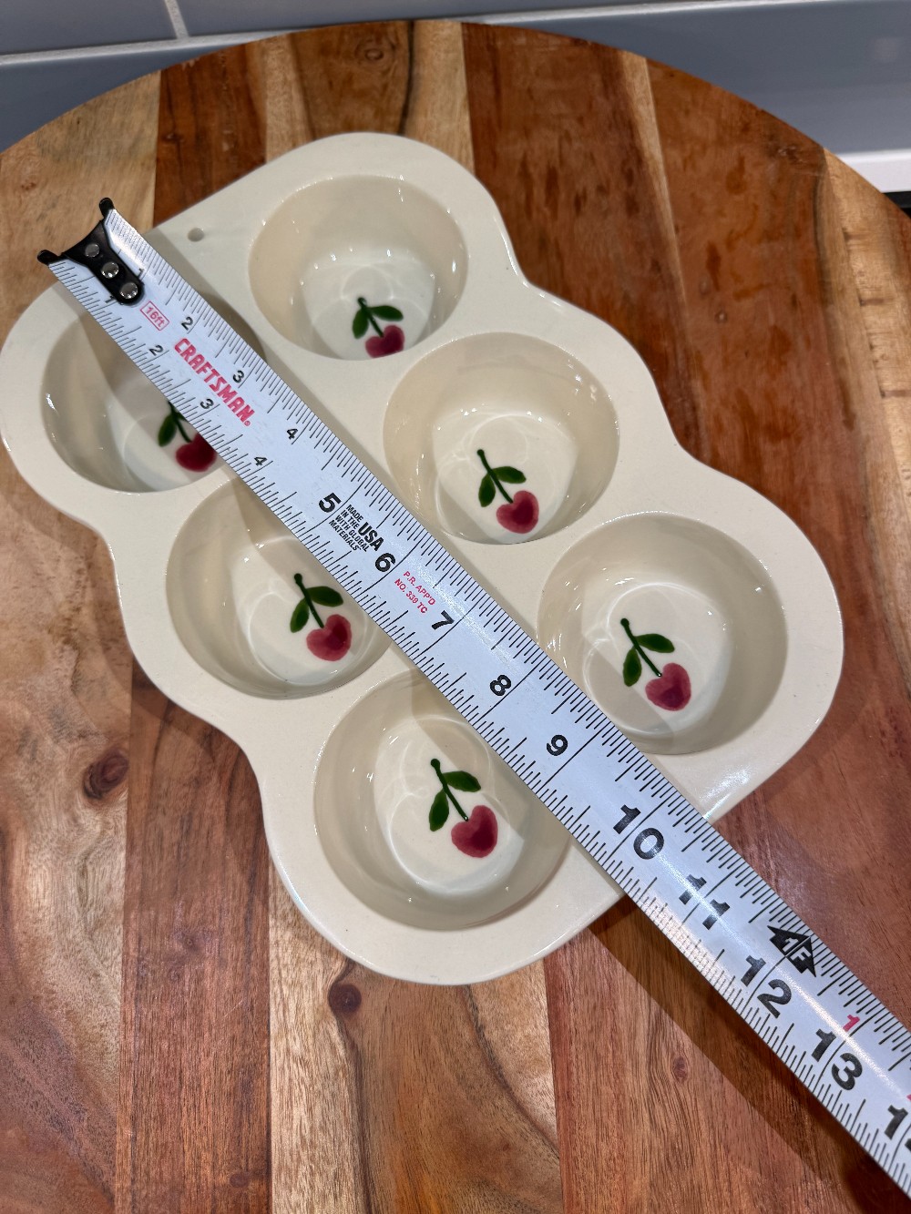 Vtg. Hand-Painted Stoneware Muffin Pan