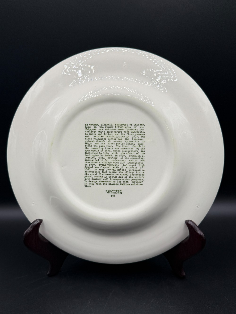 Vintage 1954 La Grange Illinois Diamond Jubilee Commemorative Plate - Kettlesprings Kilns T66