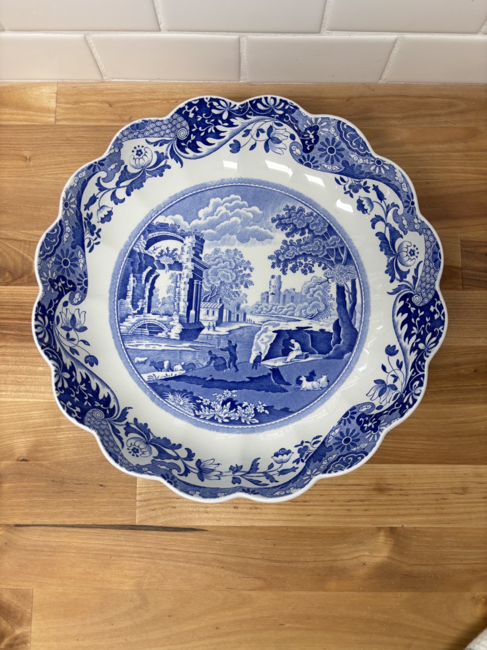 Spode Blue Italian Scalloped Serving Bowl 10” Made in England
