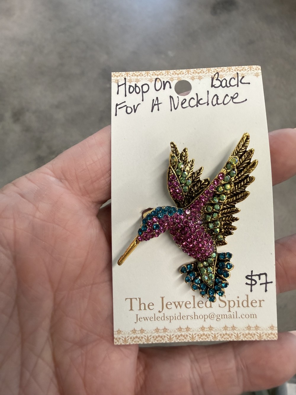 Brooch Hummingbird Rhinestone