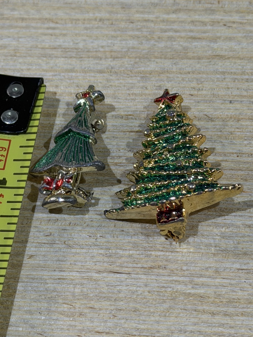 VTG Pair of Mini Christmas Tree Brooches 1”