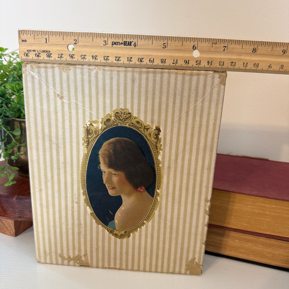 Antique Striped Gift Box with Portrait Medallion
