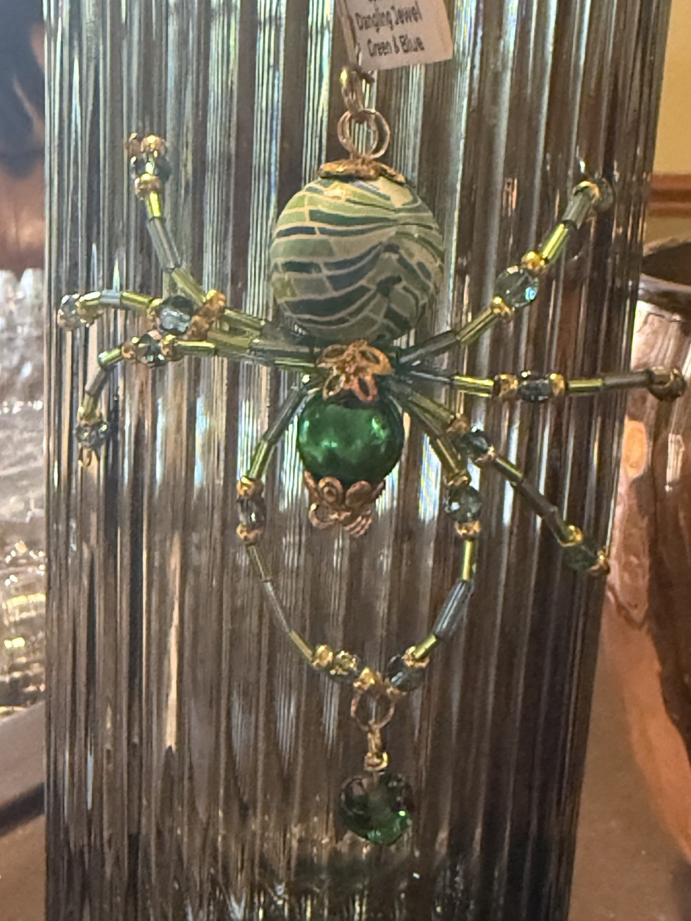 Ornament Spider Dangling Jewel Green & Blue