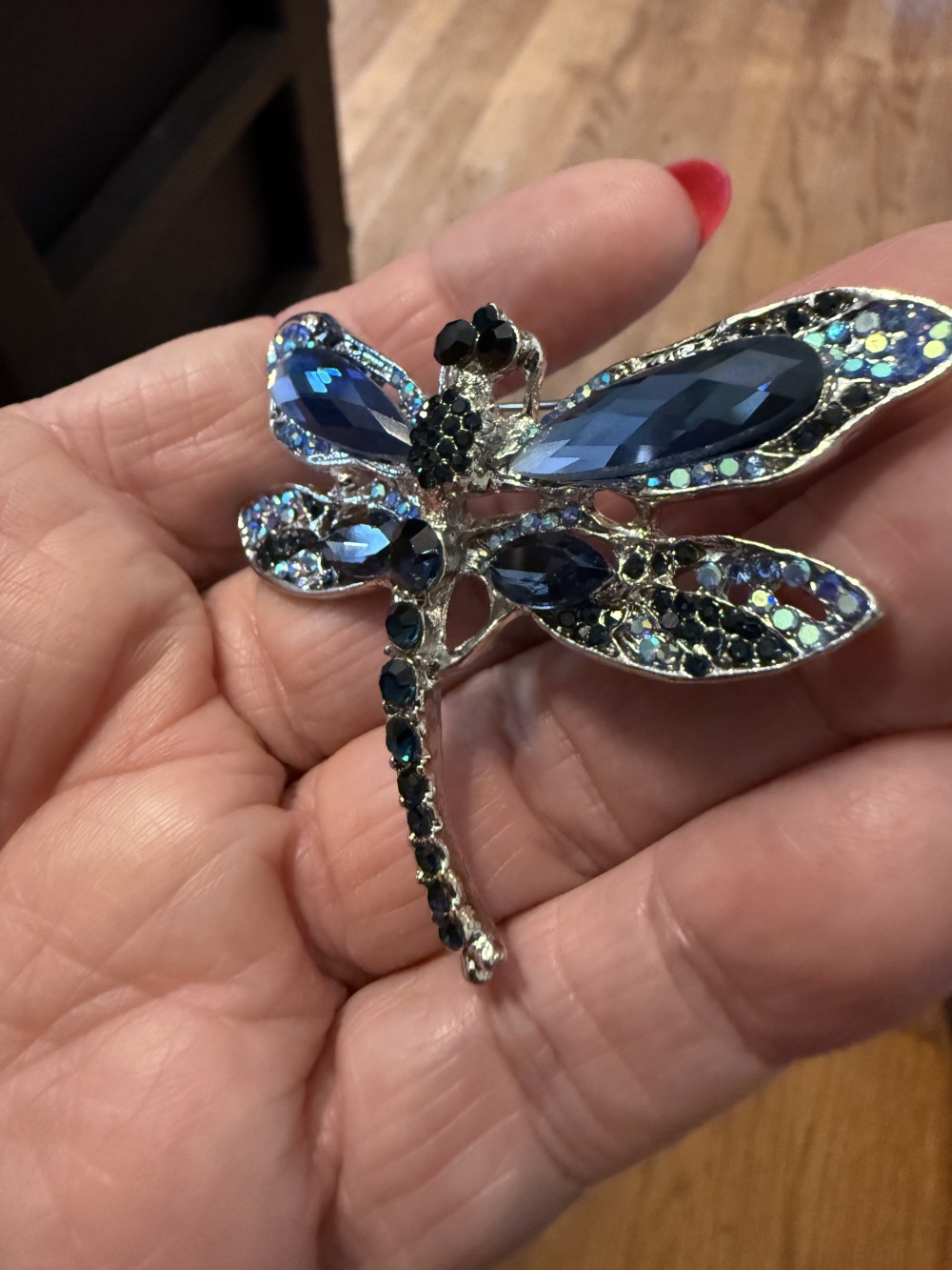 Dragonfly Brooch Pin - Blue Jewels & Stones