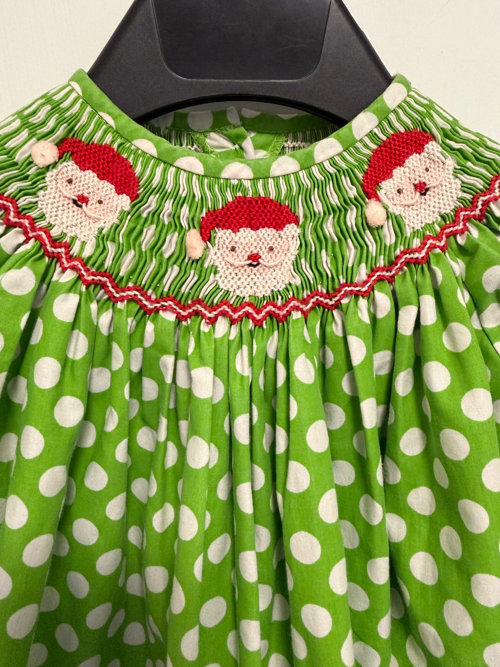 Smocked Green Polka Dot Santa Romper