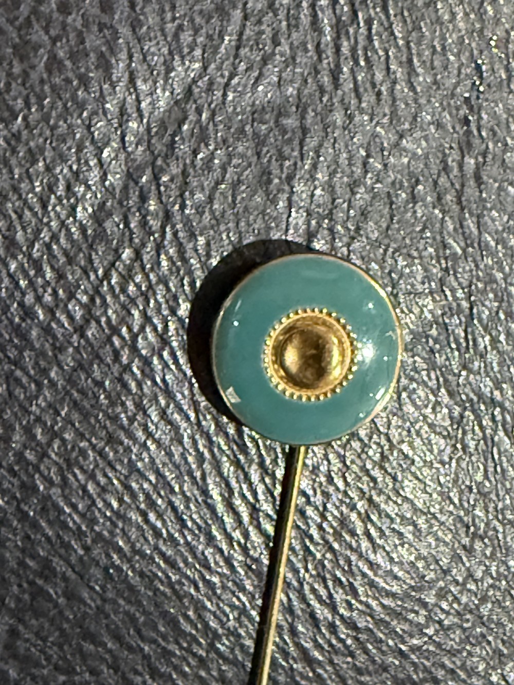Hat Pin / Scarf Pin - Vintage Enamel Teal and Gold Button, Lapel Pin, Hat Pins,