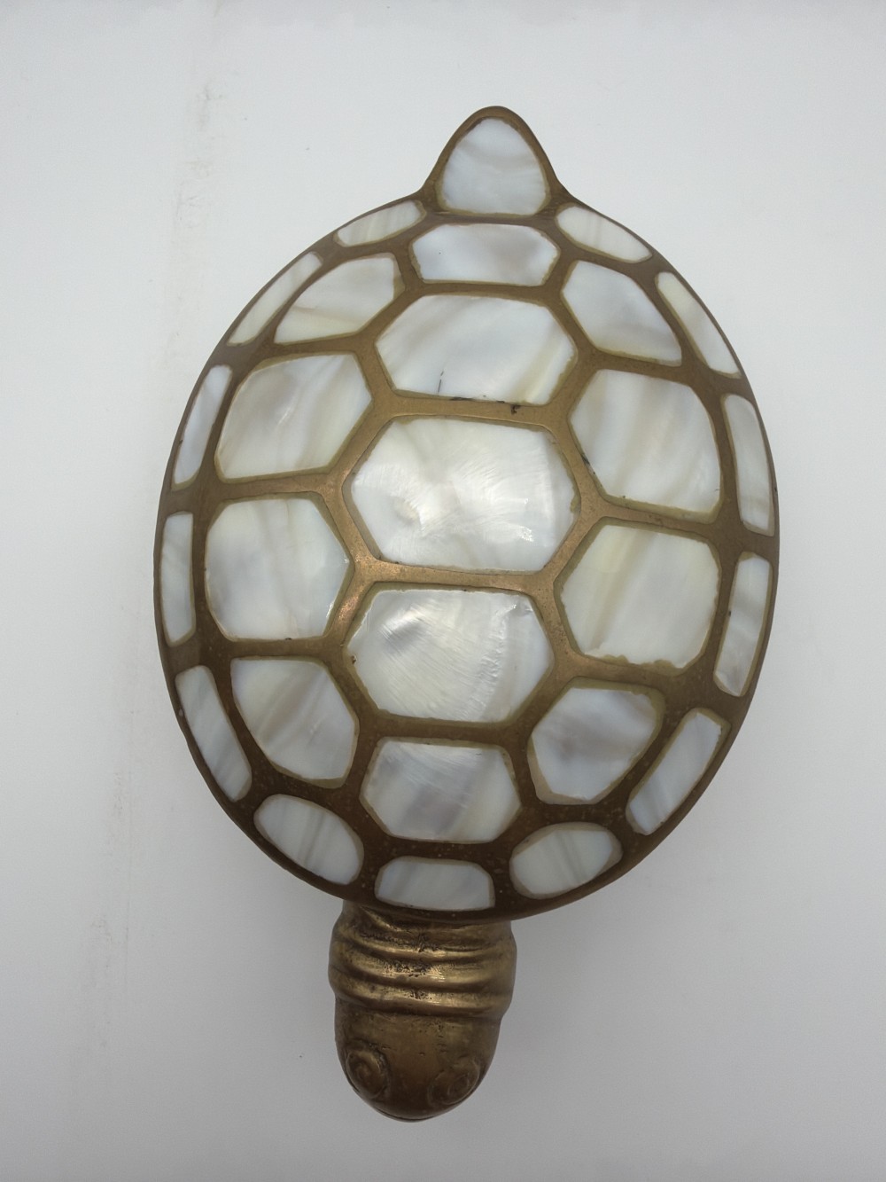 Vtg Brass & Mother-of-Pearl Turtle Trinket Box