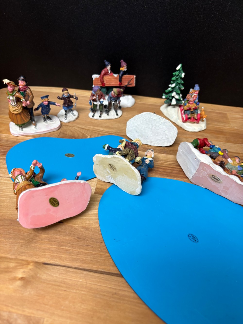 Christmas Village People Winter Activities Ice Skating Sledding Figurines 13 Piece Lot
