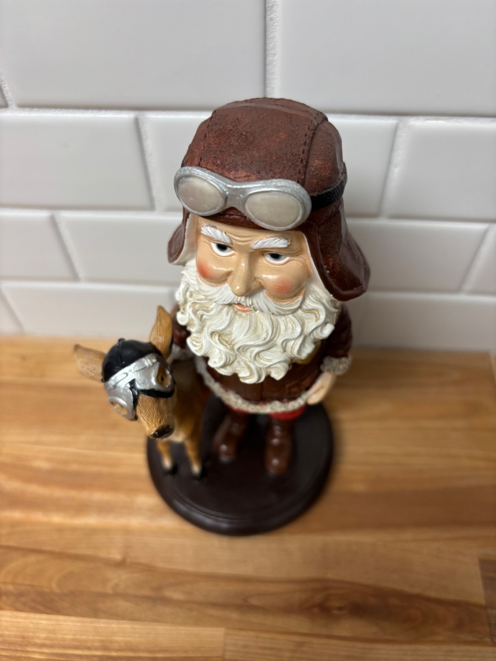 Air Force Santa & Reindeer Aviator Bobblehead Resin Christmas Figurine