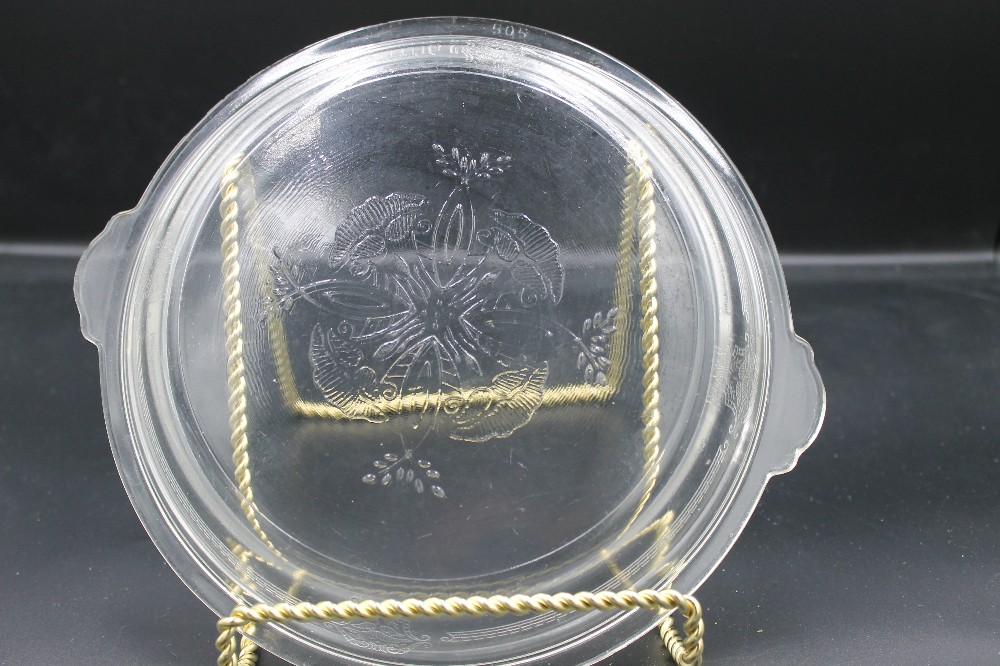 Vtg Glasbake depression glass lid/baking dish