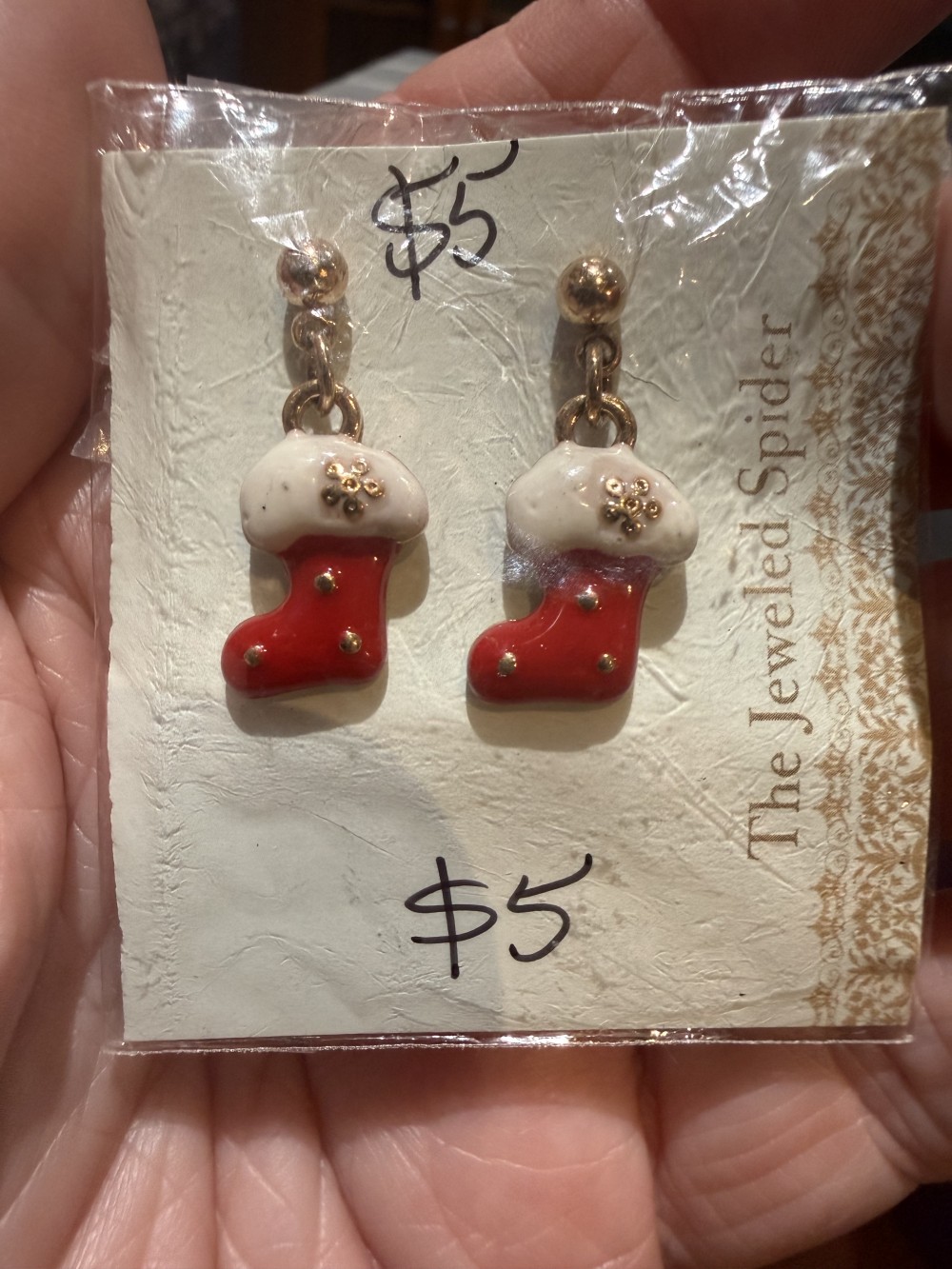 Stud Earrings - Christmas Stocking Enamel