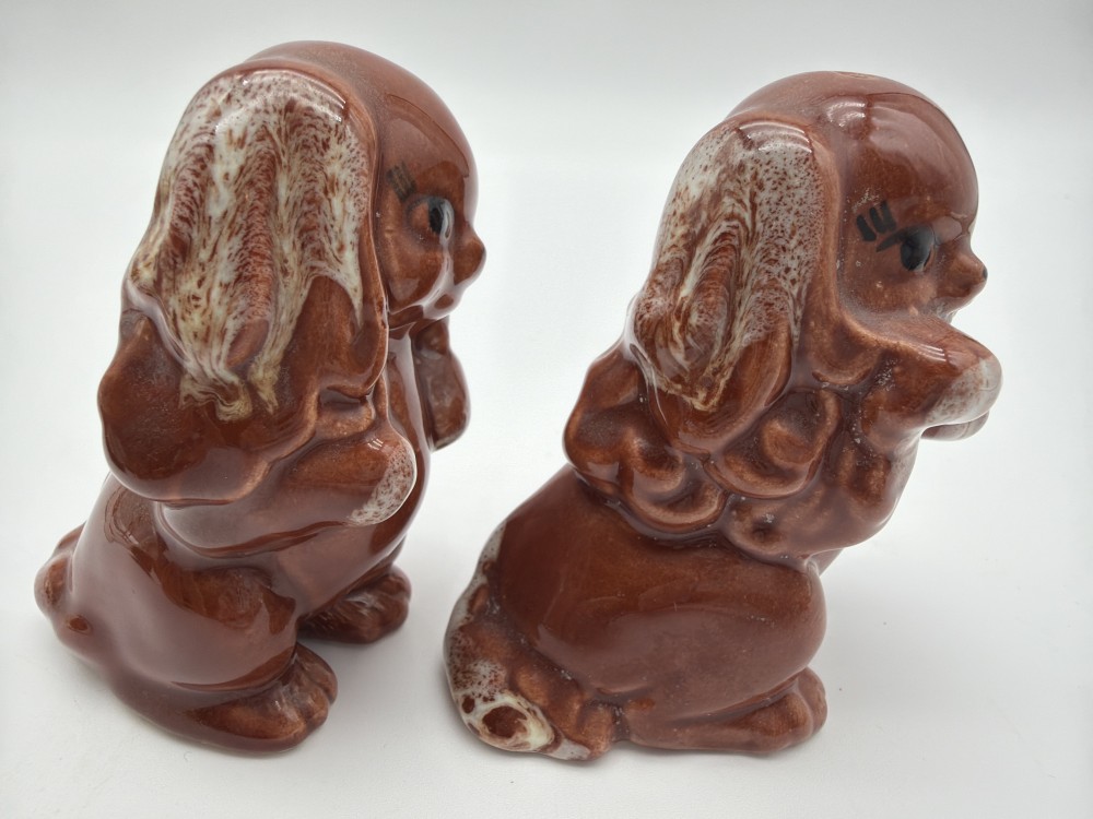 Vintage Brown Drip Glaze Puppy Dog Salt & Pepper Shakers