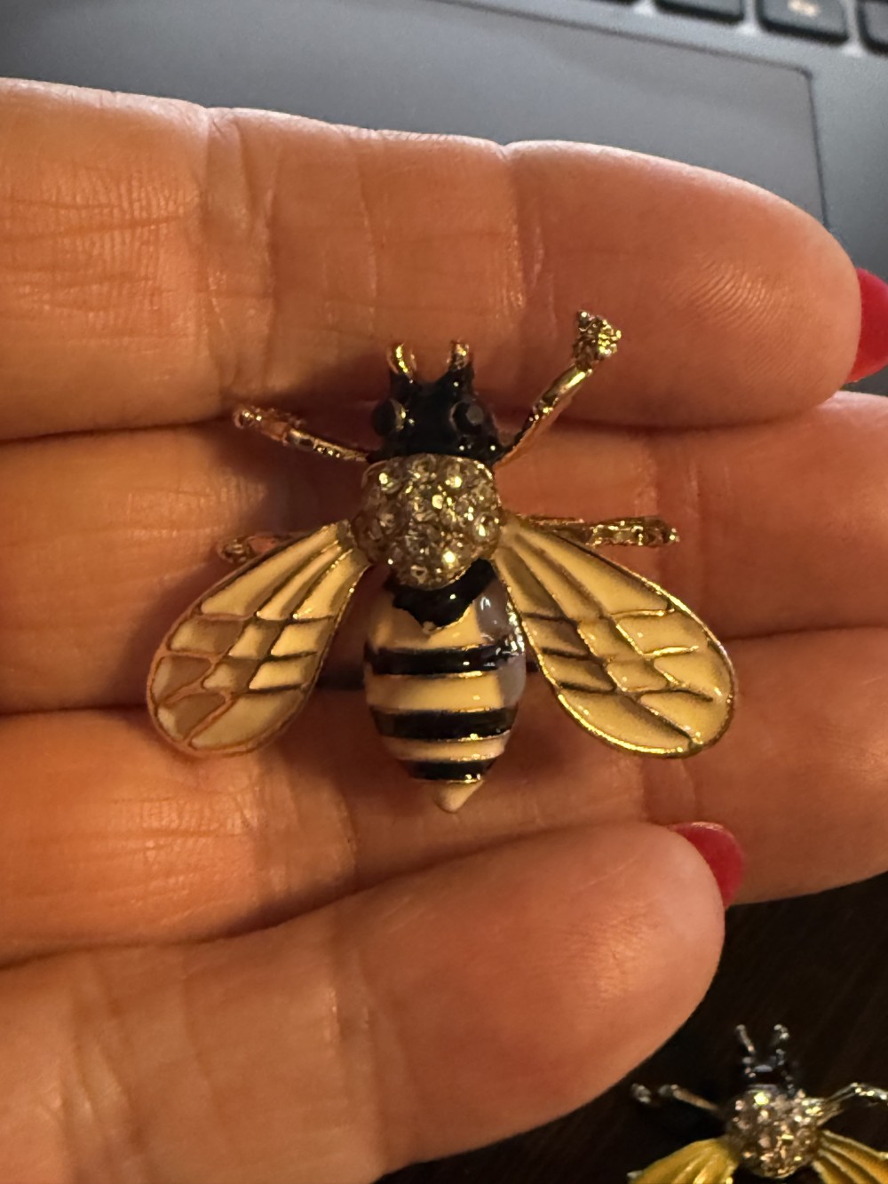 Brooch Pin - Bee Rhinestone Center Enamel Gold