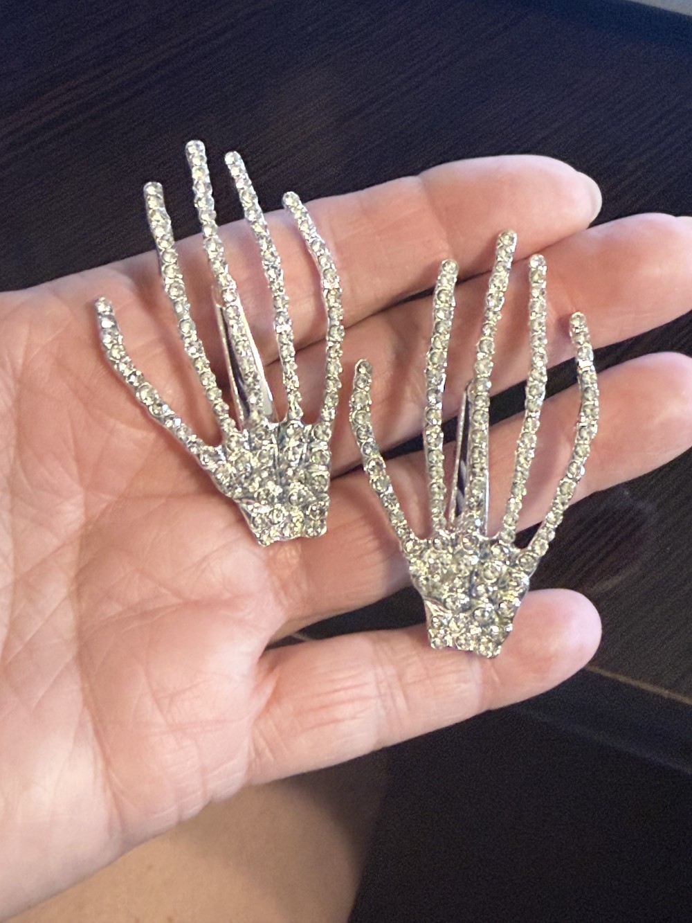 Hair Clips - Rhinestone Silver Rhinestone Skeleton Hands
