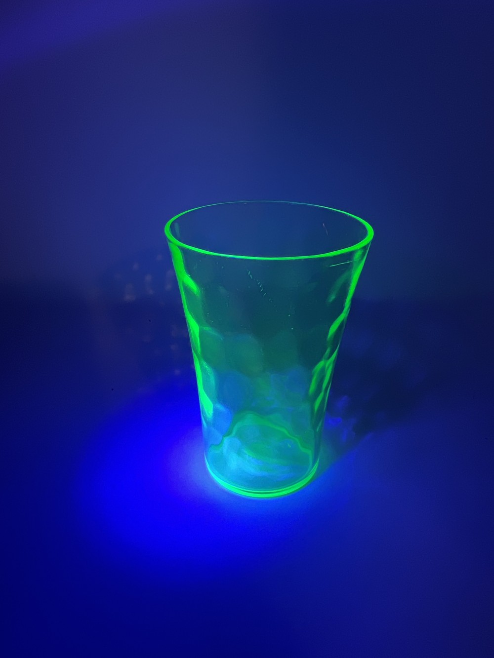 Green Uranium Glass 3” Dimpled  Juice Glass/Toothpick Holder