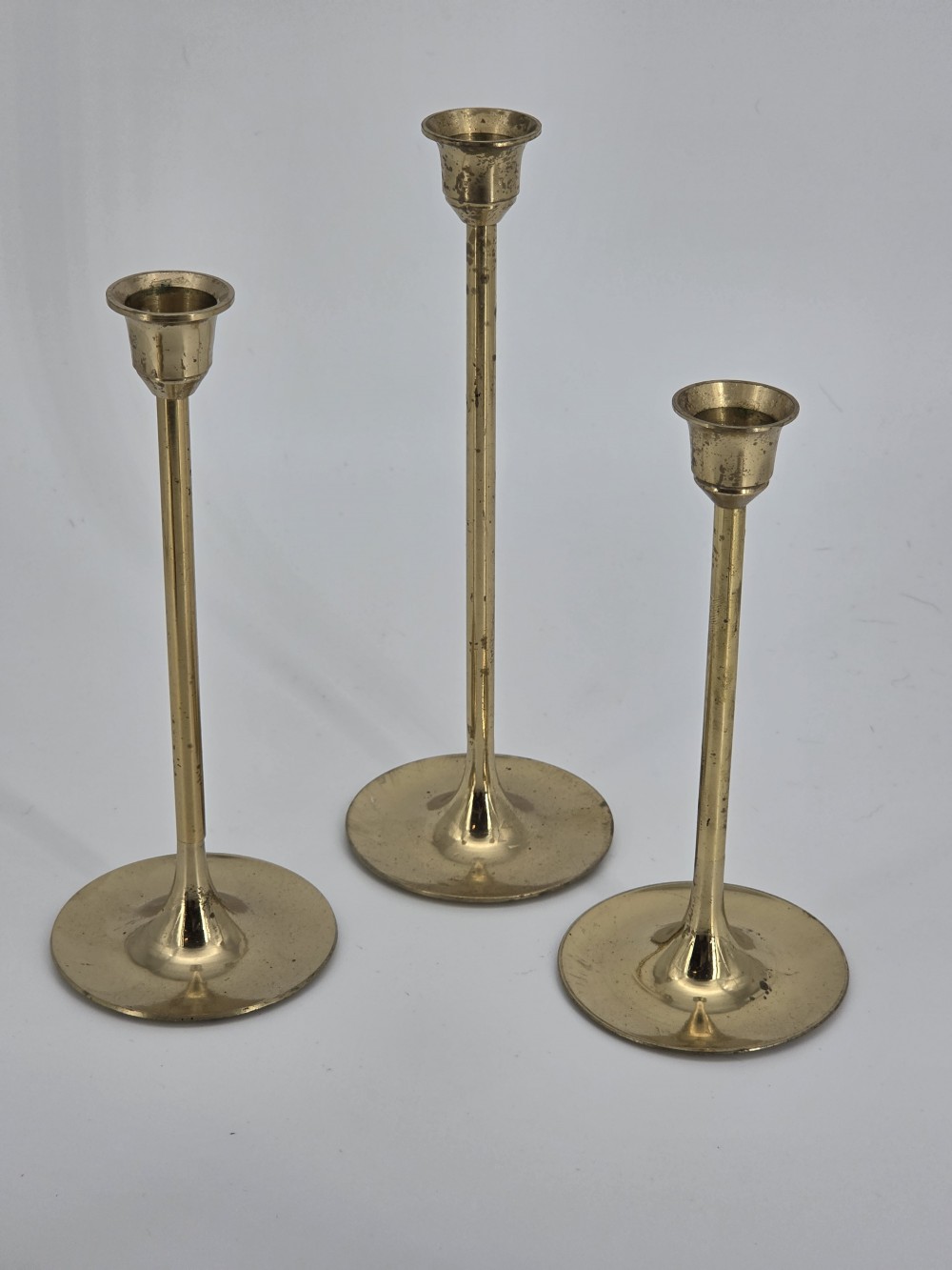 VTG Set of Three MCM Brass Candlesticks Tulip Style