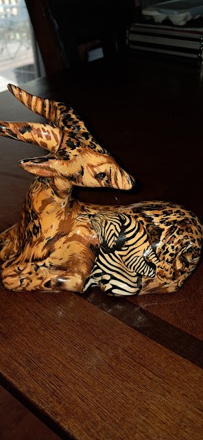 African Gazelle, Hand painted Ceramic (craze lines but not broken)