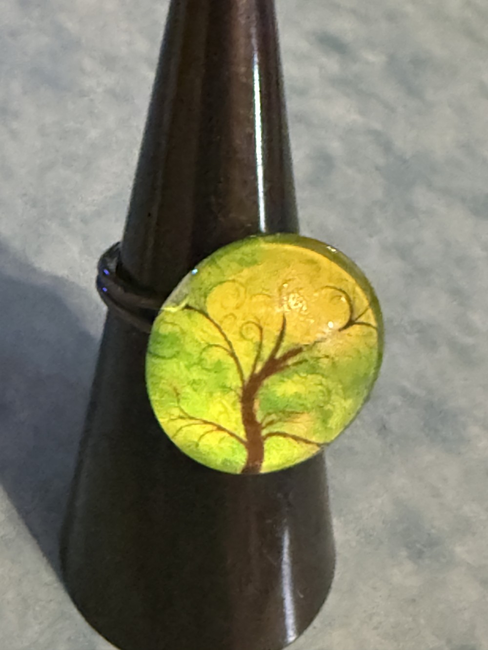 Adjustable Ring - Tree of Life Brown Tree Green Background