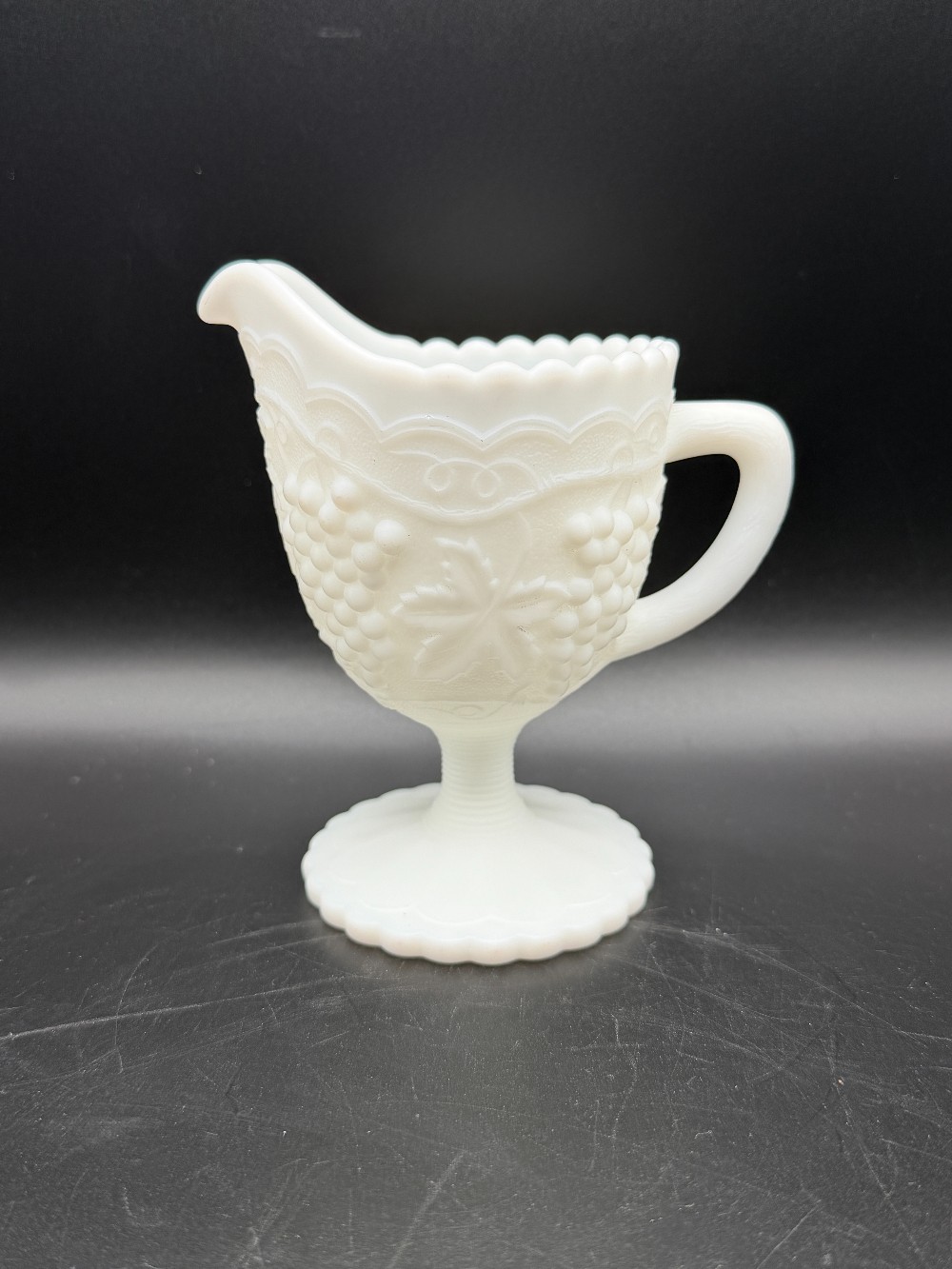 Imperial Glass White Milk Glass Footed Creamer - Vintage Grape Pattern