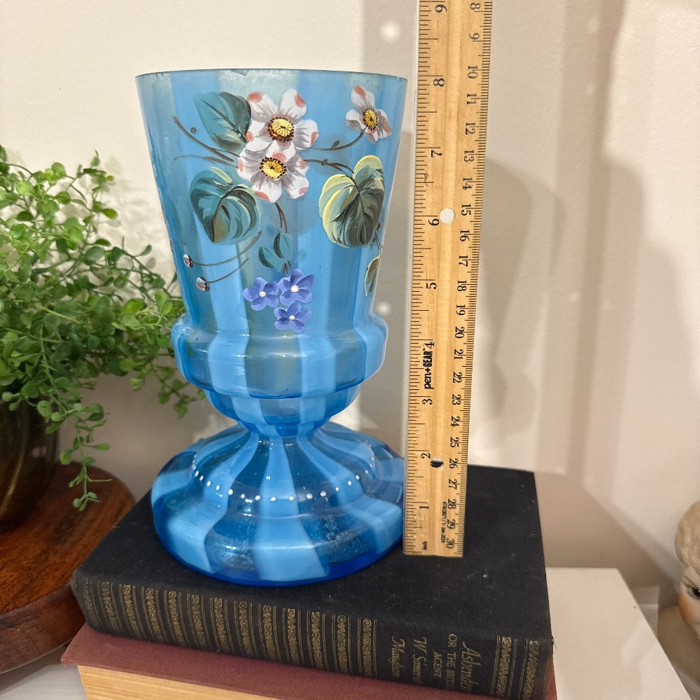 Antique Victorian Blue Glass Floral Vase – AS-IS