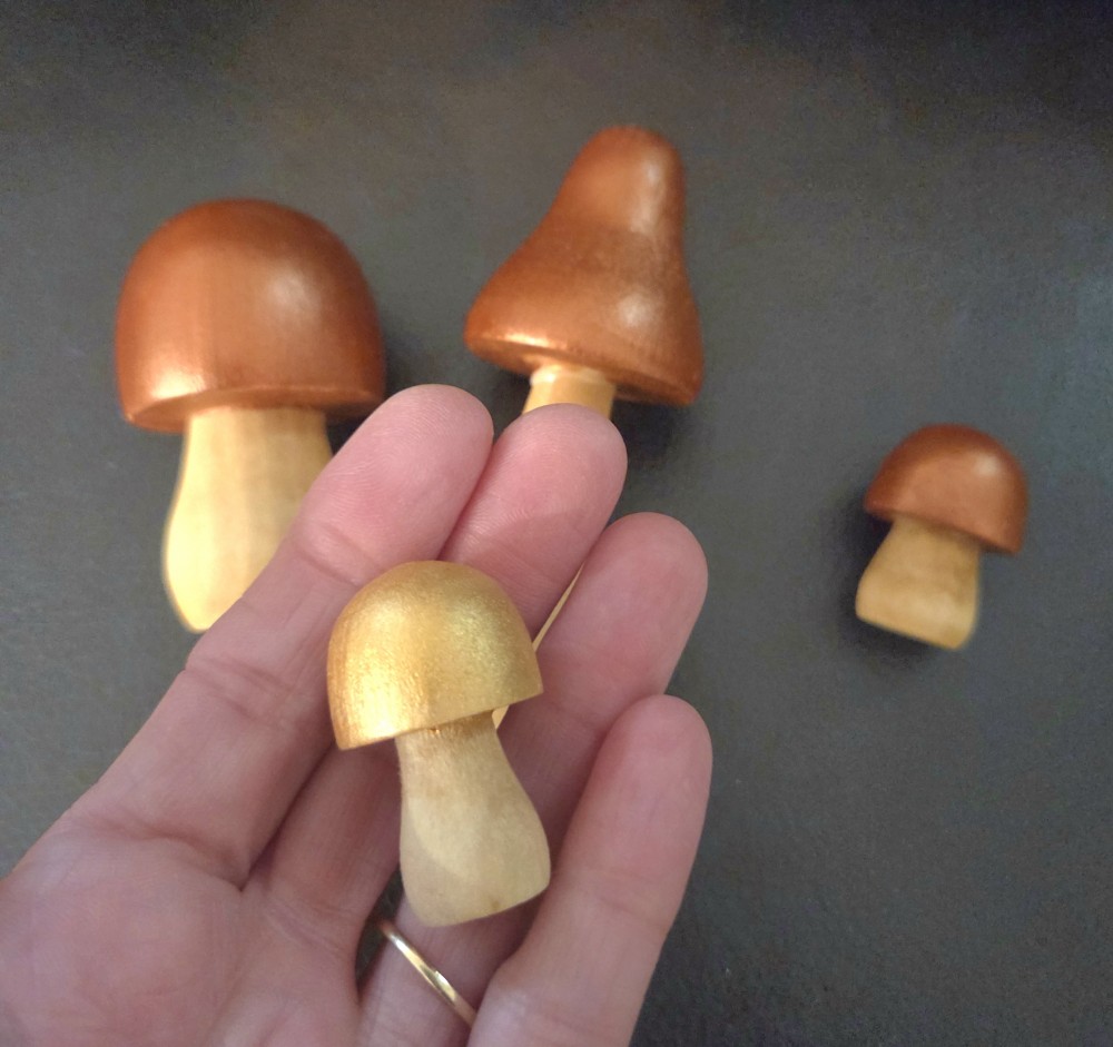 Set of 4 Handcarved Wood Mushrooms