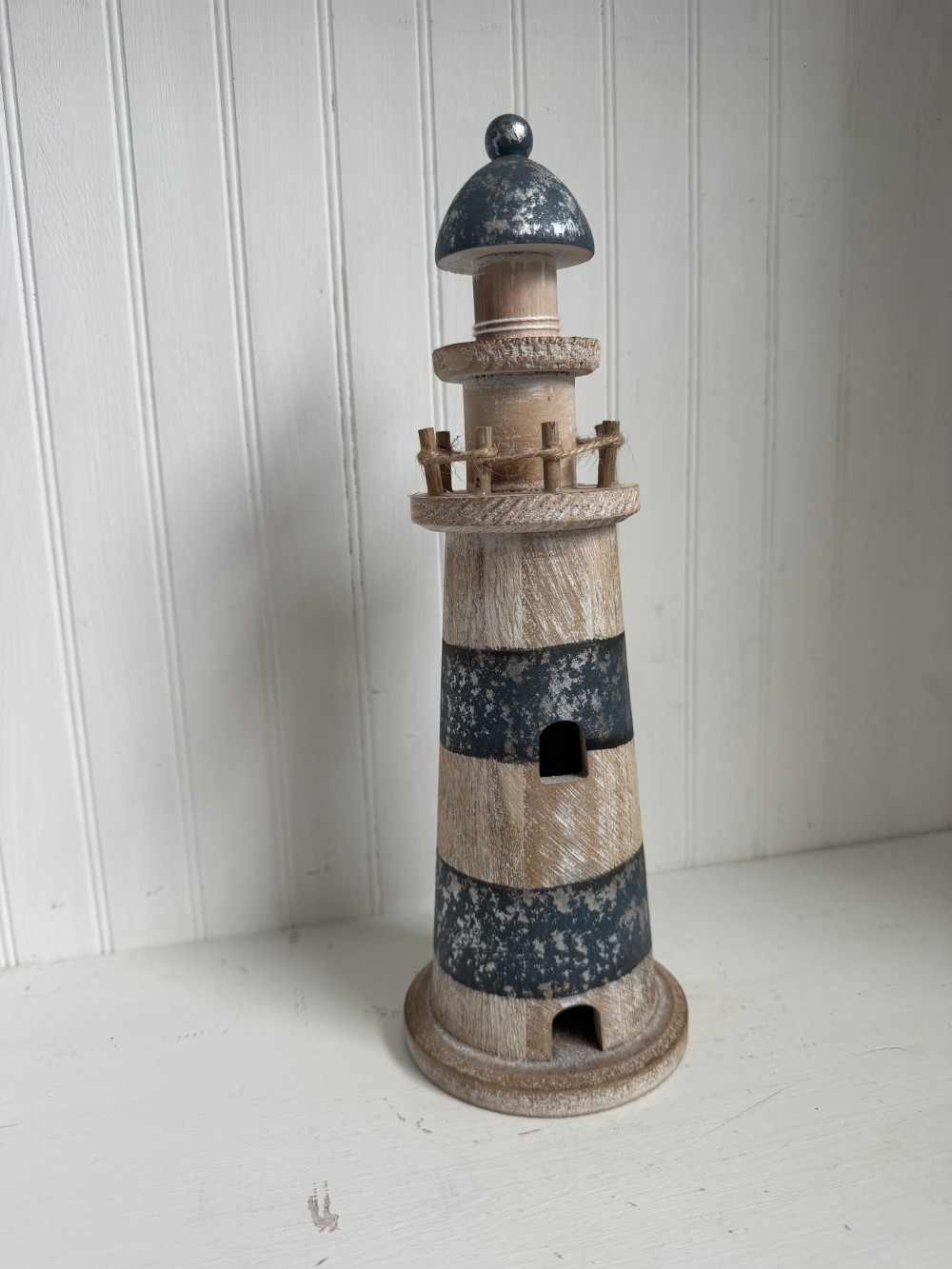 LIGHTHOUSE - WOOD WITH BLUE STRIPS