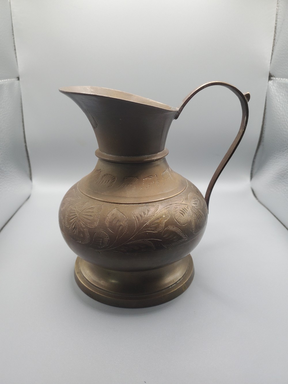 Etched Brass Hand Engraved Pitcher