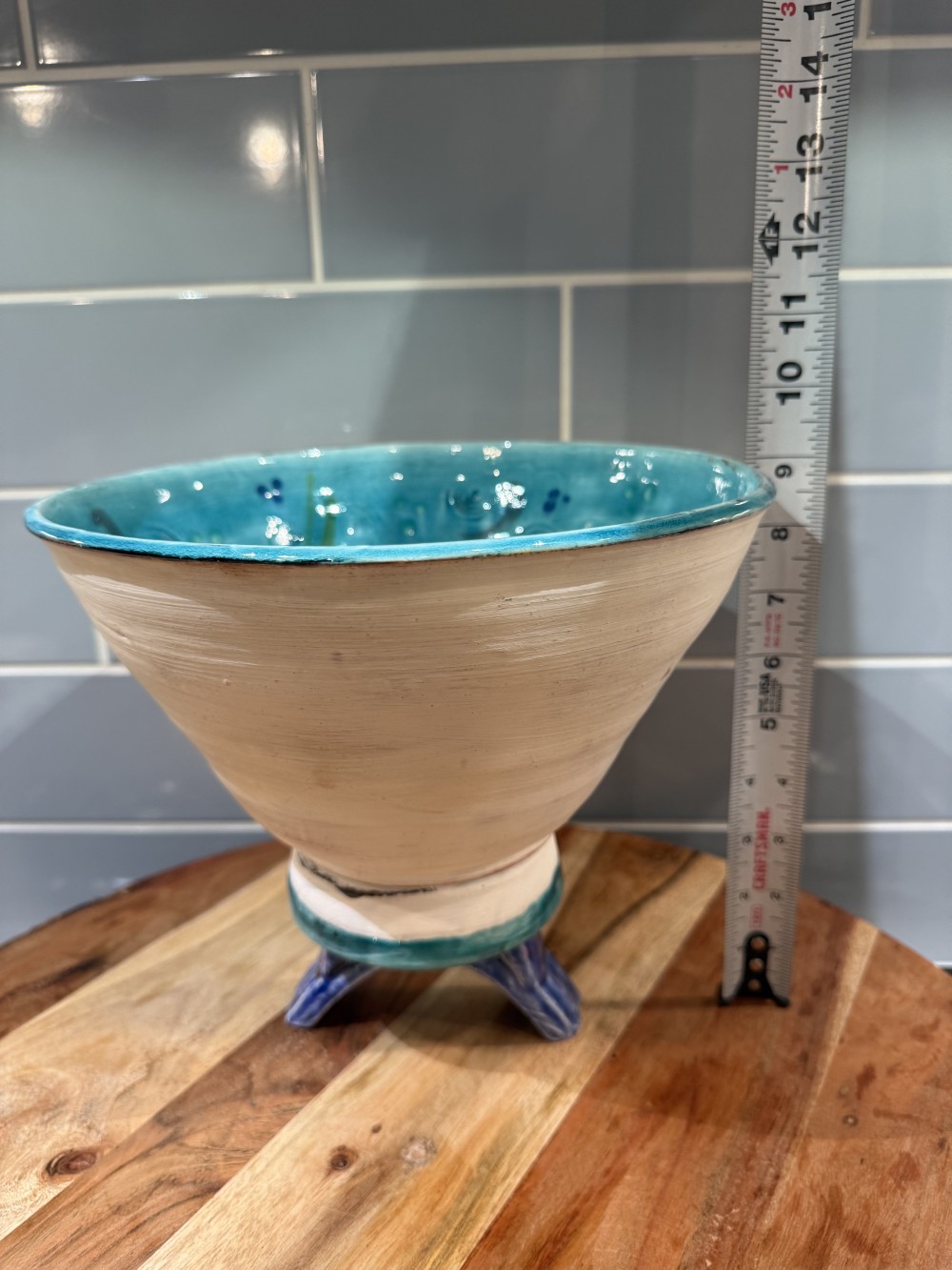 Studio Pottery Two-Piece Turquoise Centerpiece Bowl