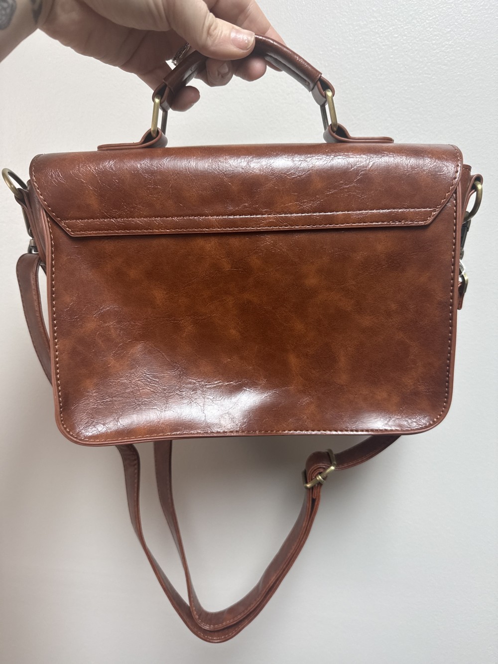 Brown Faux Leather Satchel Crossbody Bag