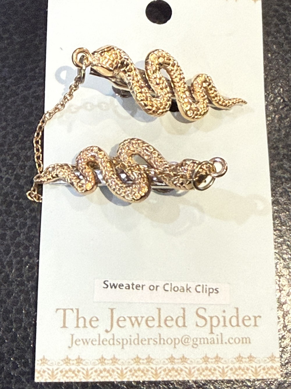 Sweater clips - Serpents, Snakes in Gold, Cloak Clips, Dress Clips