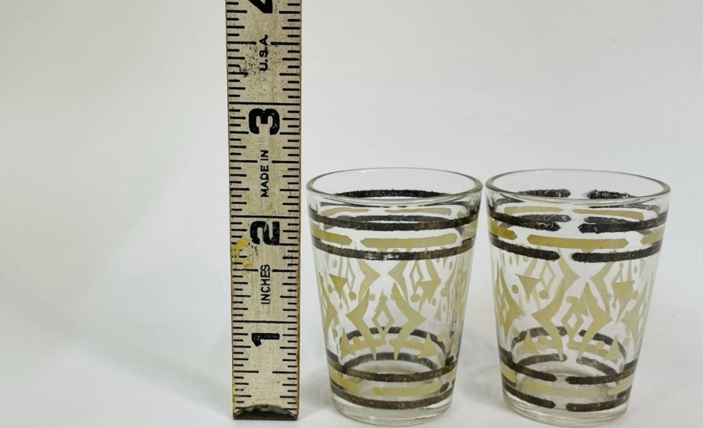 Shot Glasses MCM Gold Black Geometric Barware Mid Century Modern Set of 2