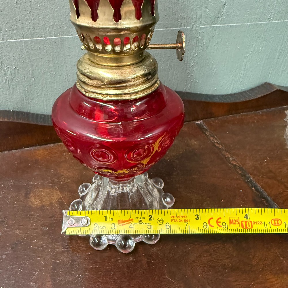 Ruby Red Miniature Oil Lamp with Beaded Base
