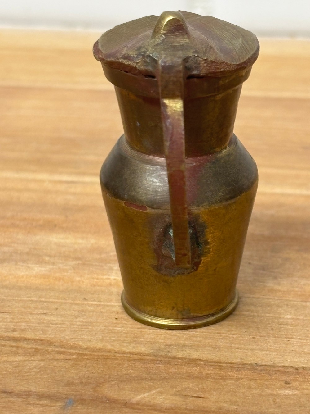 Miniature Vintage Brass Water Pitcher Ewer with Fixed Lid Made in India Dollhouse Decor