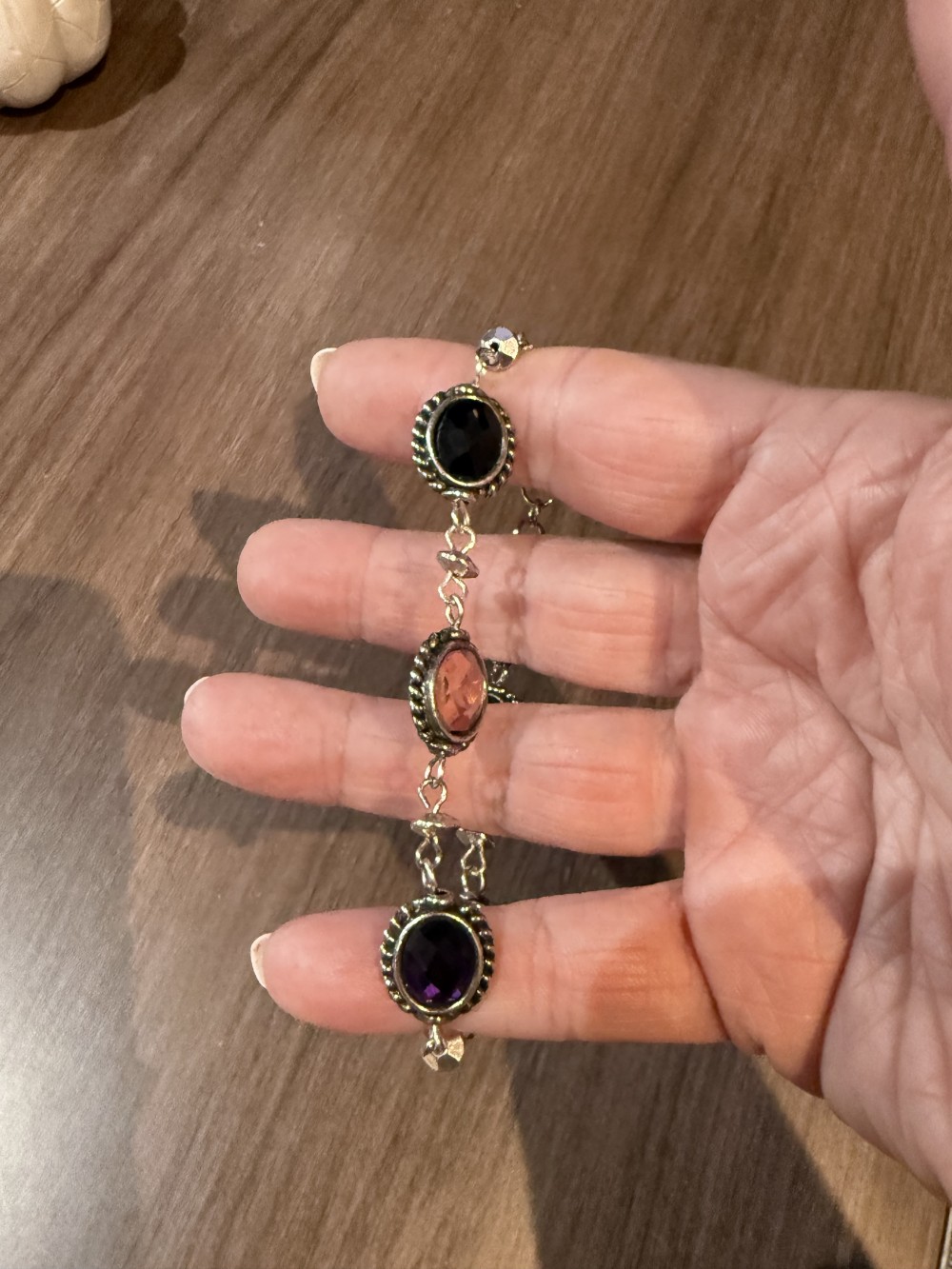 Bracelet Colored Jeweled Medallions Set in Silver