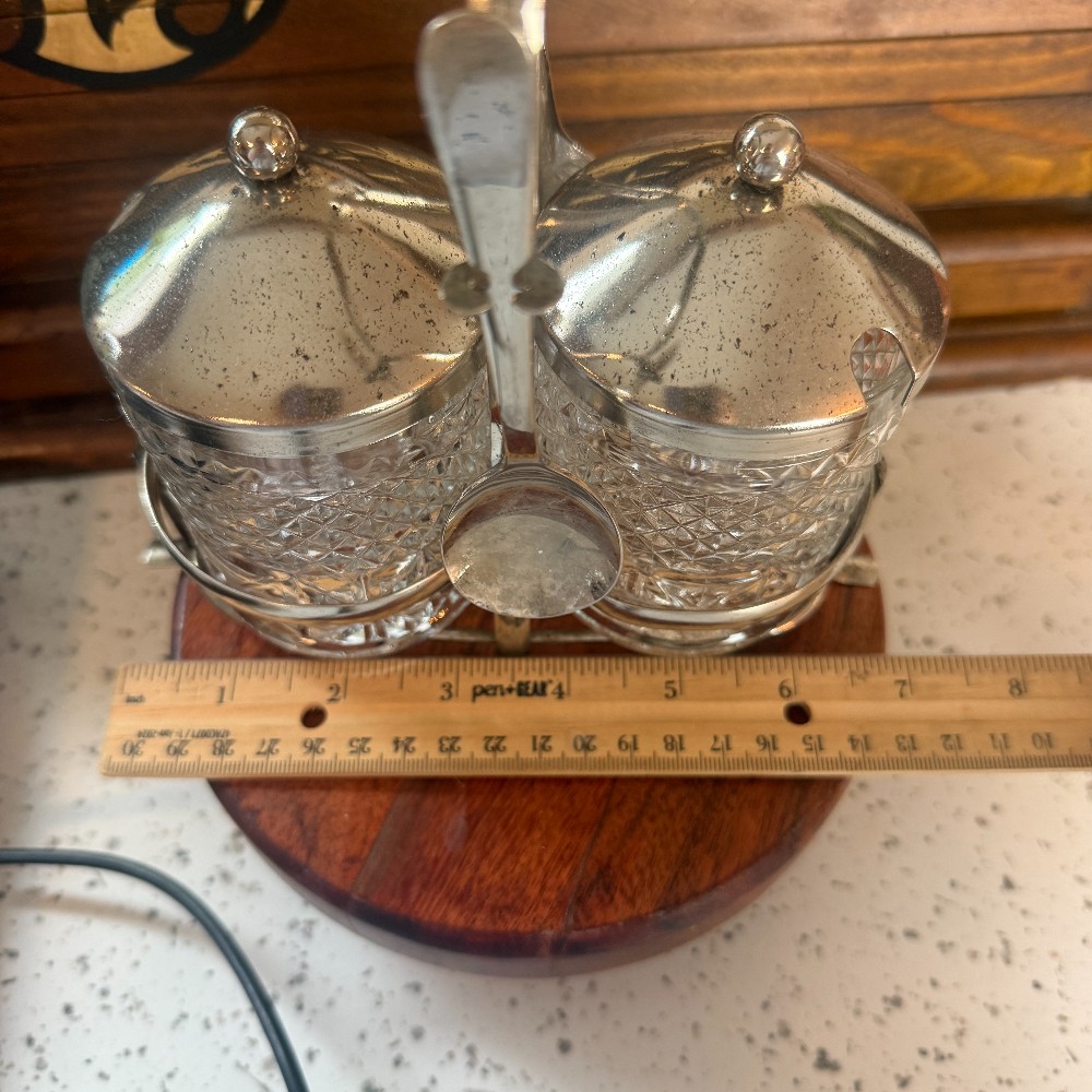 Leonard Silver Plated Condiment Jar Caddy with Spoon, Korea - DANA