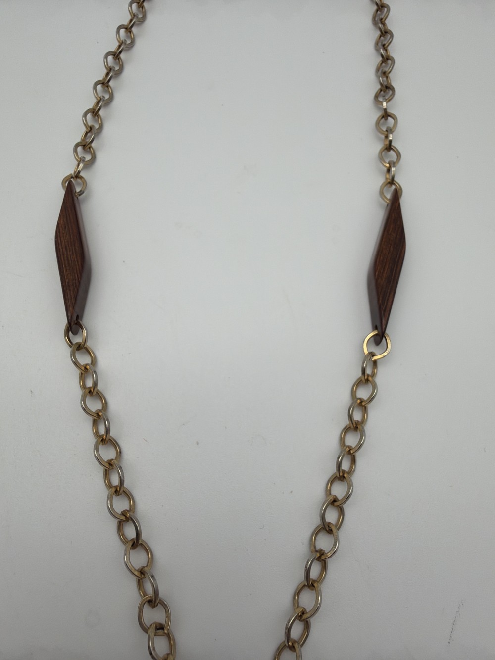 Vtg Wood Pendant Chain Necklace