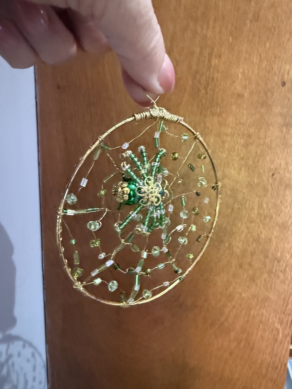 Suncatcher - Spider on Web Green Gold