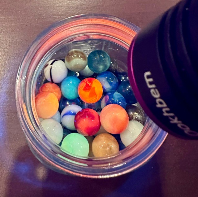 Vtg Glass Marbles in Jar 40 ct