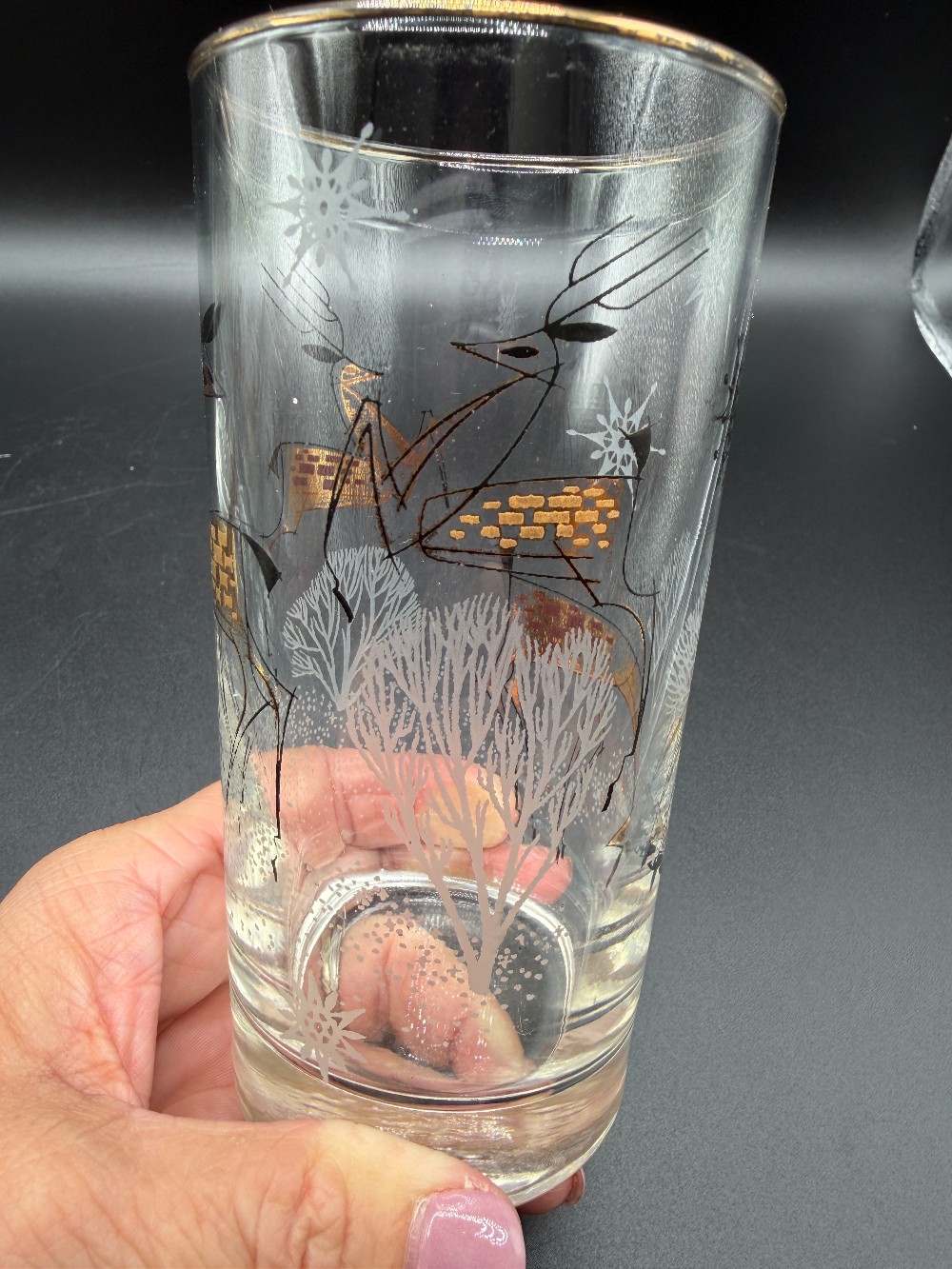 Vintage Mid-Century Libbey Atomic Gold Reindeer Highball Glasses - Set of 4