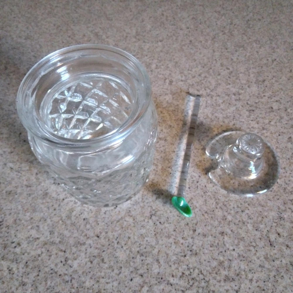 Cut Crystal Jam/Condiment Jar with Lid & Spoon