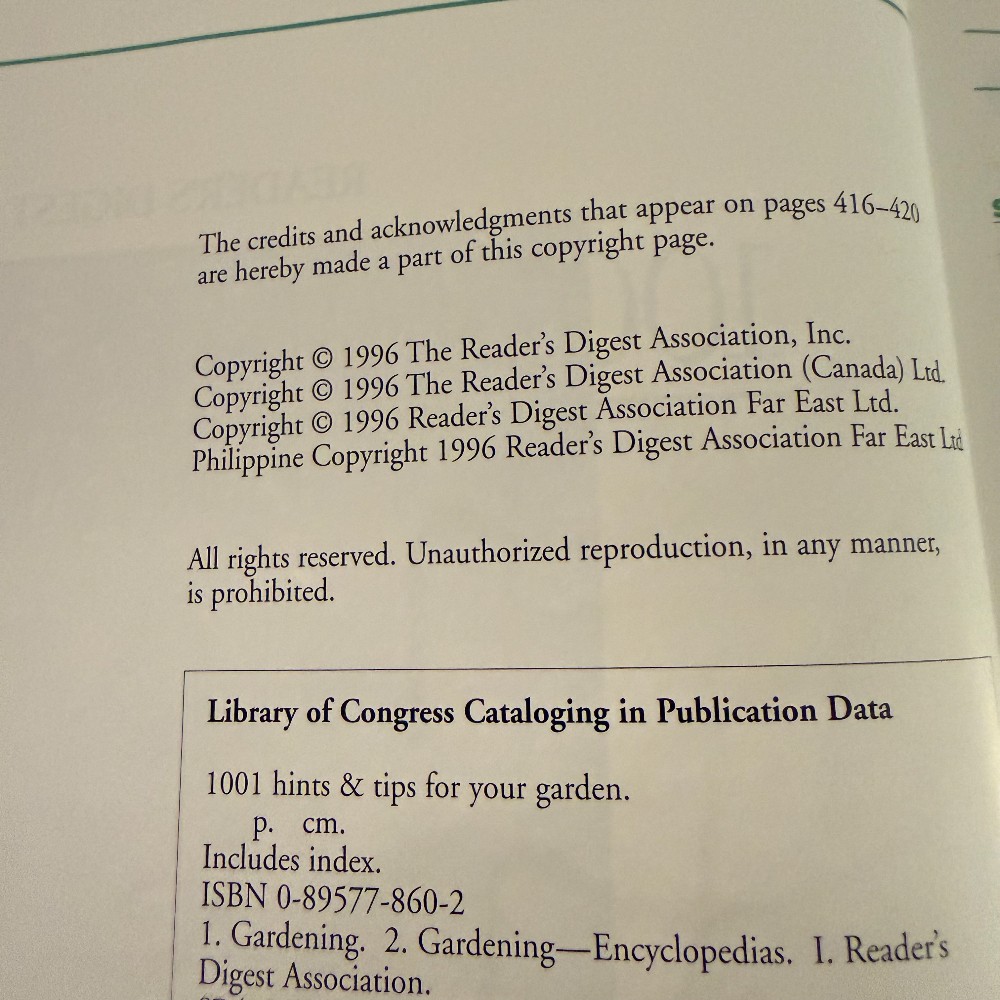 Reader's Digest 1001 Hints and Tips for Your Garden 1996, Green