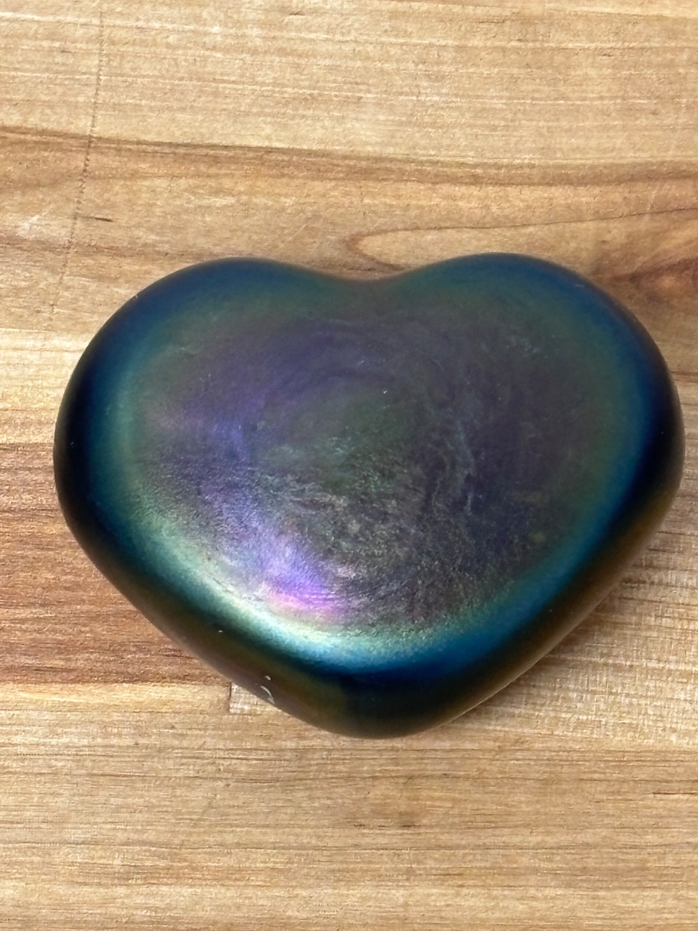 Heart Paperweight Iridescent Art Glass Signed 1997 Satin Rainbow Finish