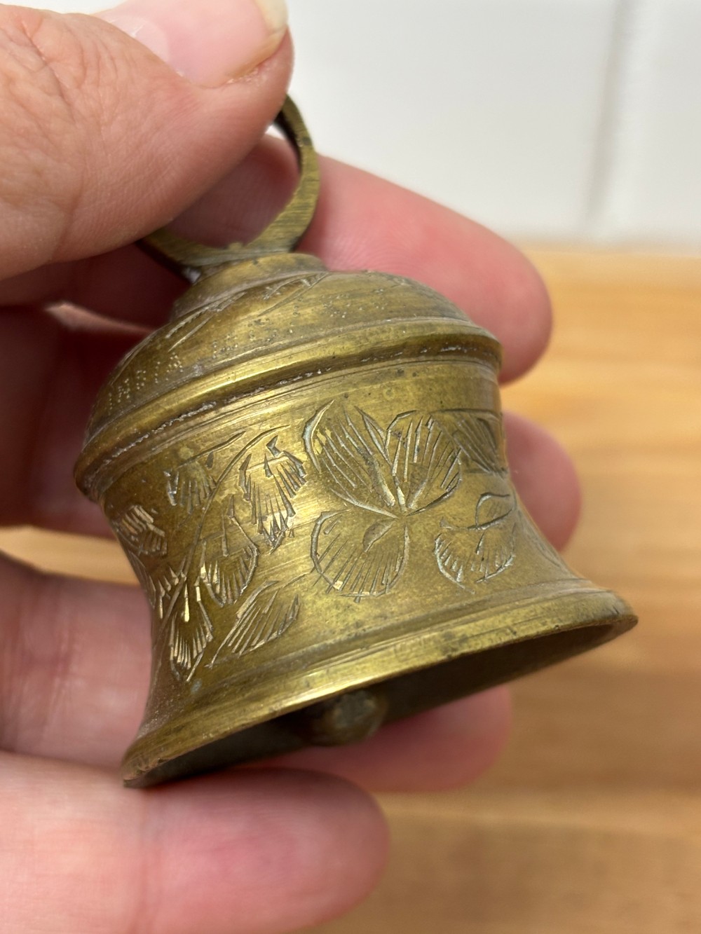 Brass Bell Vintage Etched Floral Hand Bell Cottagecore Decor